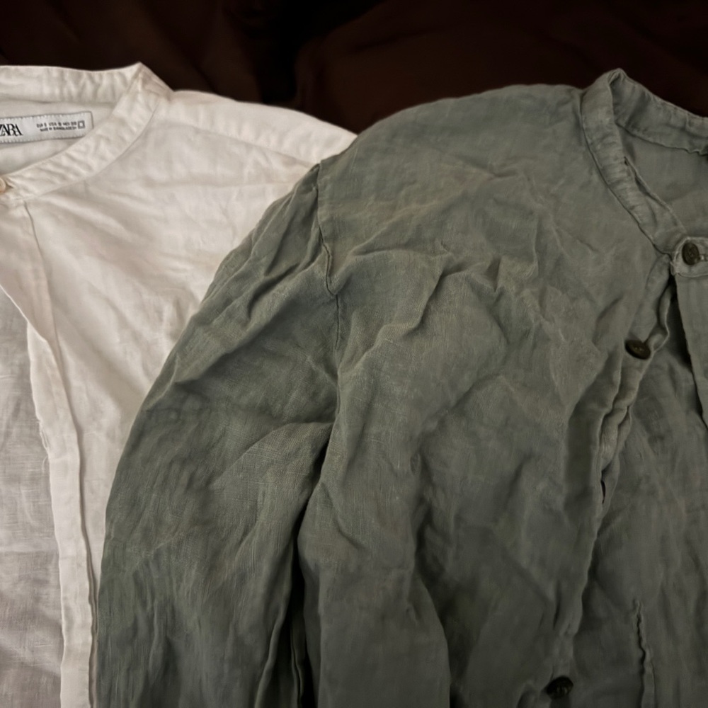 olive green and white buttoned shirt